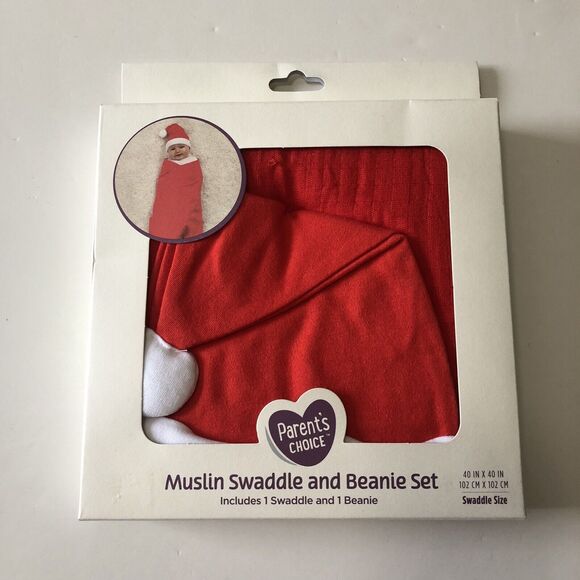 Parents Choice Muslin Red Santa Swaddle And Beanie Size infant Swaddle NIB - Picture 1 of 7